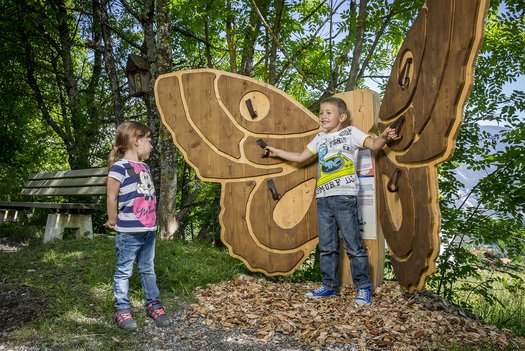 With the wings of a butterfly in the magic forest in Sautens